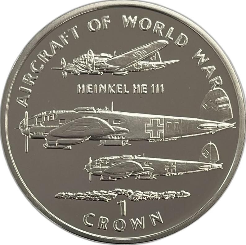 Isle of Man 1 Crown - Elizabeth II Heinkel HE-111; Silver Proof reverse