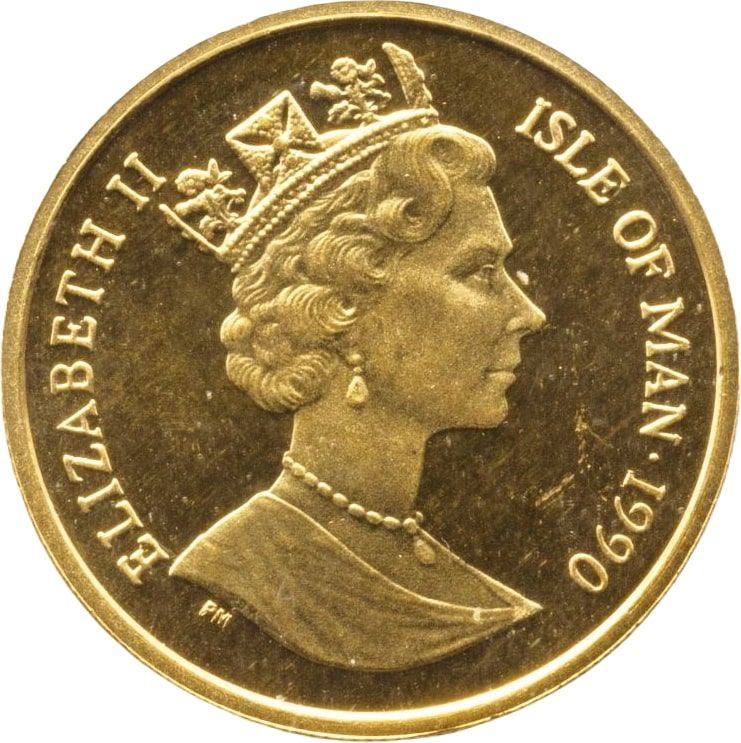 Isle of Man ⅕ Crown - Elizabeth II New York Alley Cat; Gold obverse