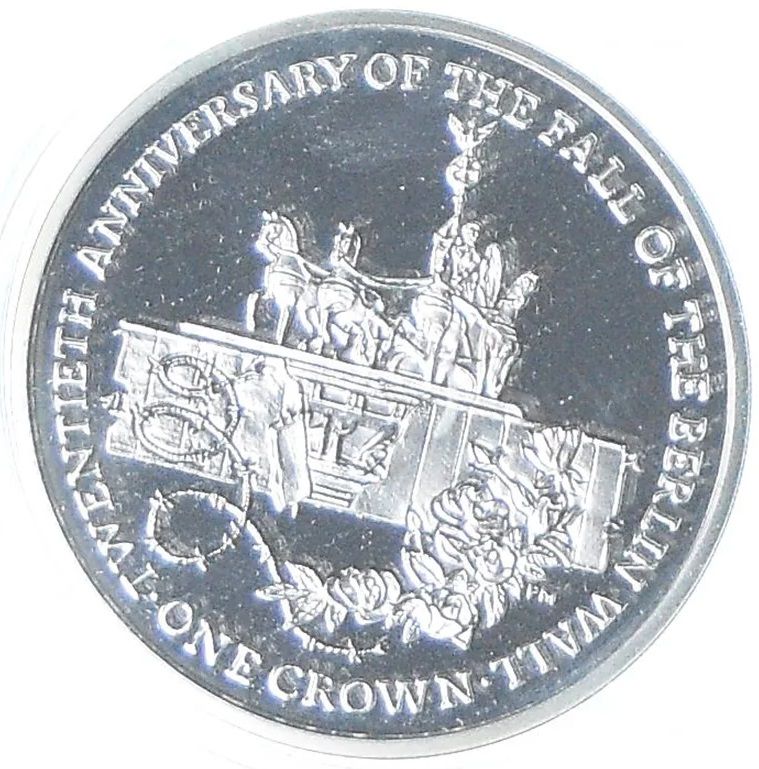 Isle of Man 1 Crown - Elizabeth II Fall of Berlin Wall; Silver Proof