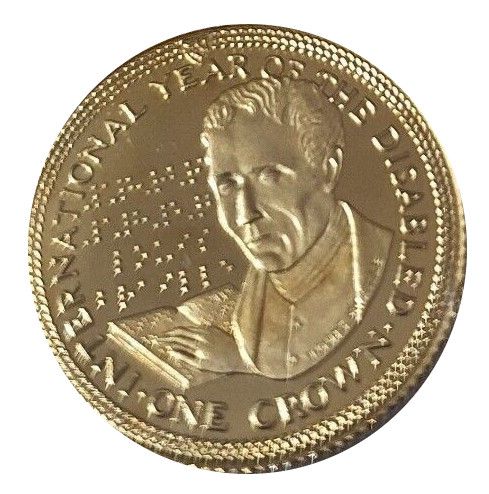 Isle of Man 1 Crown - Elizabeth II Louis Braille; Gold Proof 9ct reverse