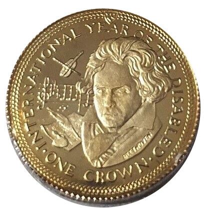 Isle of Man 1 Crown - Elizabeth II Beethoven; Gold Proof 9ct