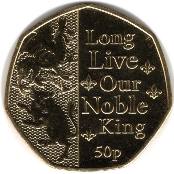 Isle of Man 50 Pence - Charles III Anthem - Long Live Our Noble King; Gold plated reverse
