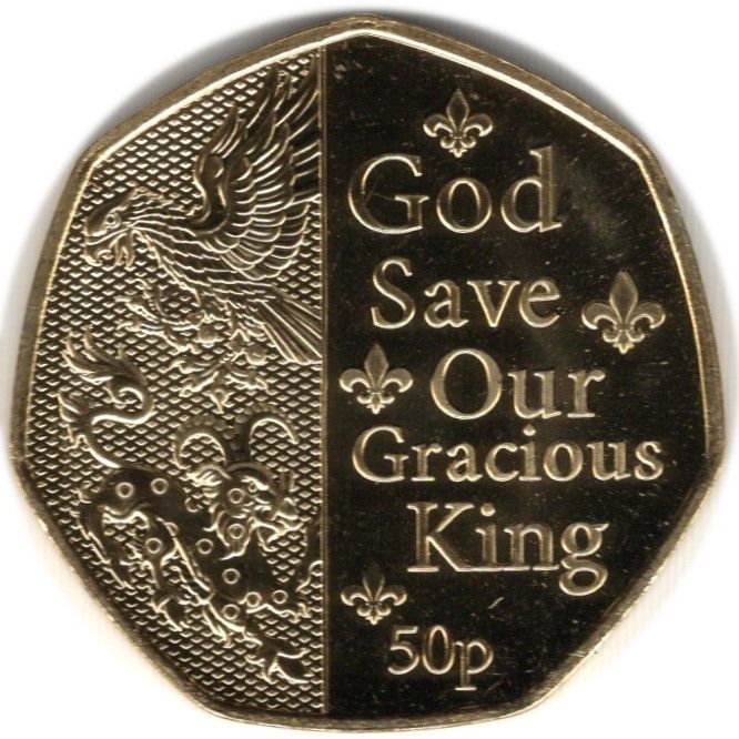Isle of Man 50 Pence - Charles III Anthem - God Save Our Gracious King; Gold plated