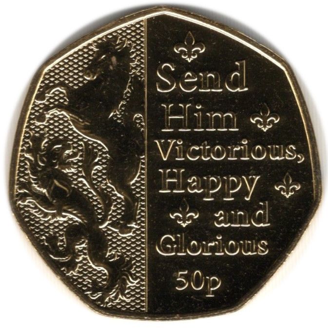 Isle of Man 50 Pence - Charles III Anthem - Send Him Victorious; Gold plated reverse