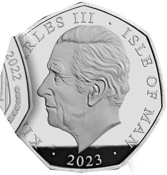 Isle of Man 50 Pence - Charles III Tutankhamun - Death Mask; Silver Proof 1oz obverse