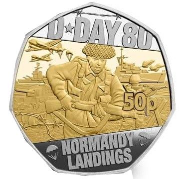 Isle of Man 50 Pence - Charles III D-Day Normandy Landings; Silver Proof gilded reverse