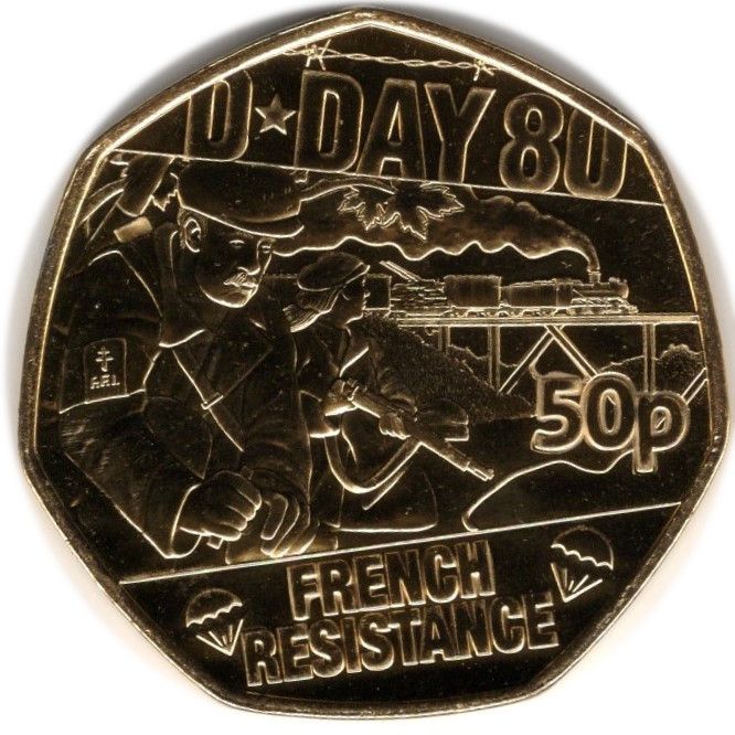 Isle of Man 50 Pence - Charles III D-Day French Resistance; Gold plated