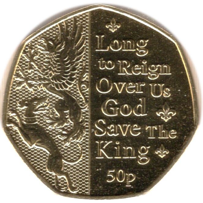 Isle of Man 50 Pence - Charles III Anthem - Long to Reign Over Us; Gold plated reverse