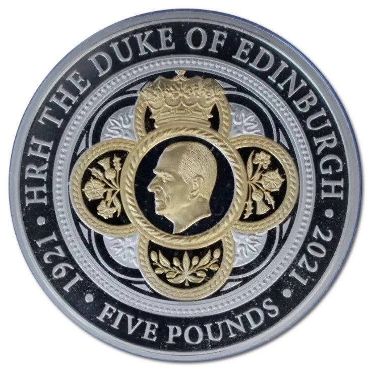 Guernsey 5 Pounds - Elizabeth II H.R.H. Prince Philip, Duke of Edinburgh; Silver Proof