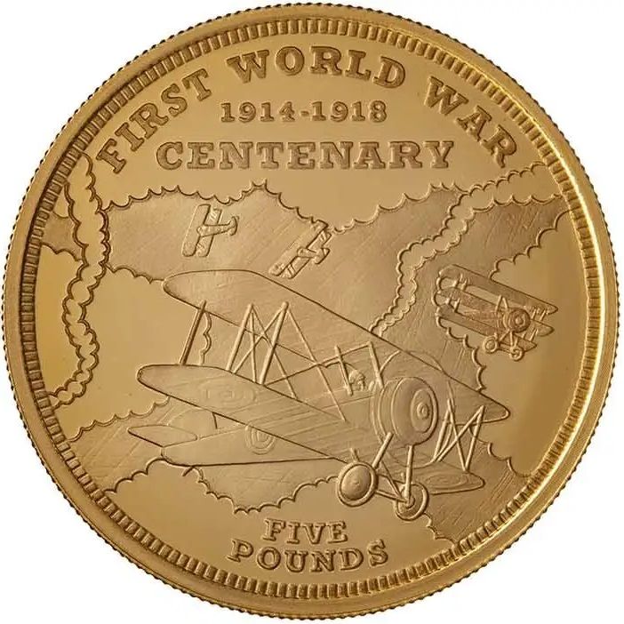 Gibraltar 5 Pounds - Elizabeth II Outbreak WWI - Air; Gold Proof