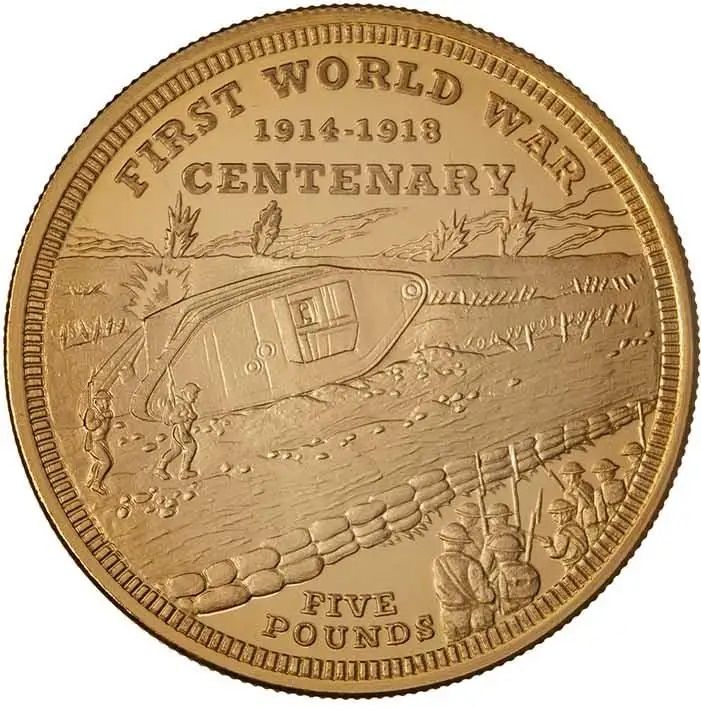 Gibraltar 5 Pounds - Elizabeth II Outbreak WWI - Land; Gold Proof