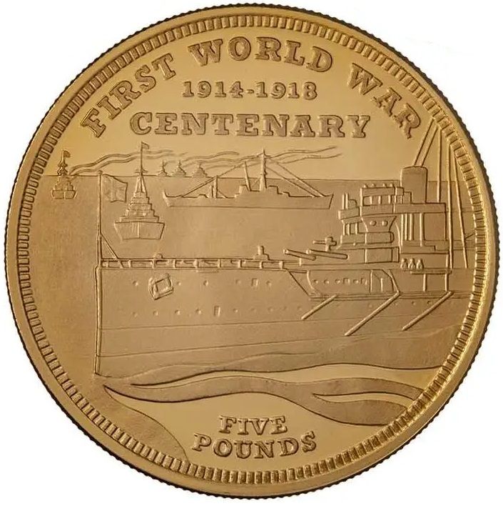 Gibraltar 5 Pounds - Elizabeth II Outbreak WWI - Sea; Gold Proof