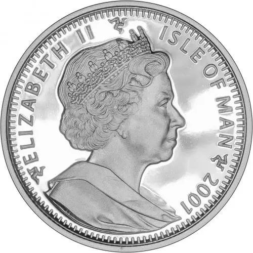 Isle of Man 1 Crown - Elizabeth II Queen Mother - Silver Wedding Anniversary; Silver Proof obverse