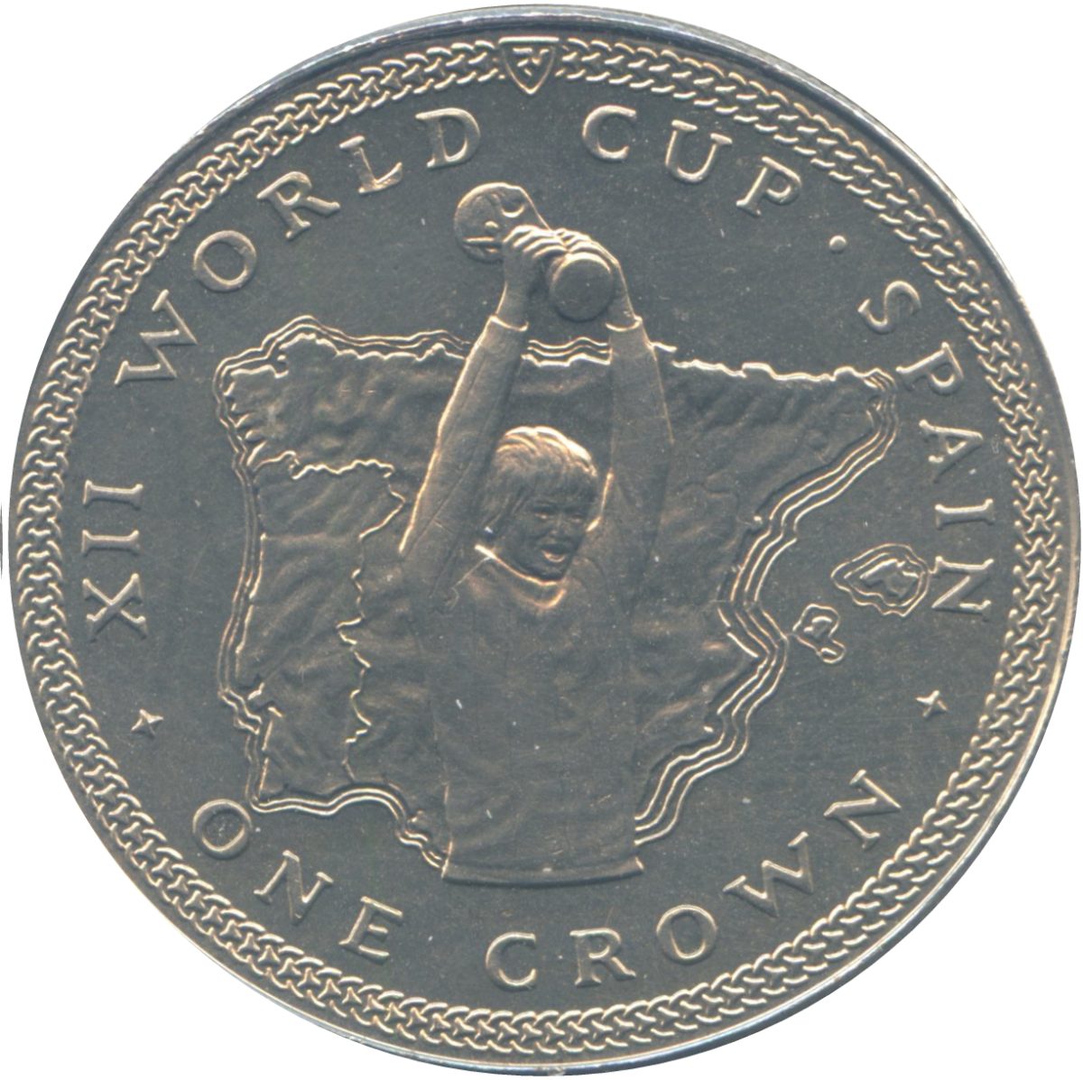 Isle of Man 1 Crown - Elizabeth II World Cup in Spain - Trophy reverse
