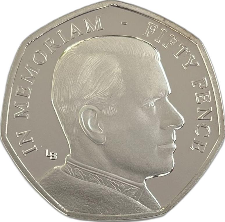 Isle of Man 50 Pence - Elizabeth II HRH Duke of Edinburgh - 1950's; Silver Proof reverse