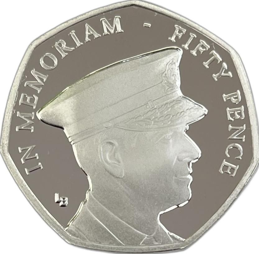 Isle of Man 50 Pence - Elizabeth II HRH Duke of Edinburgh - 1970's; Silver Proof reverse