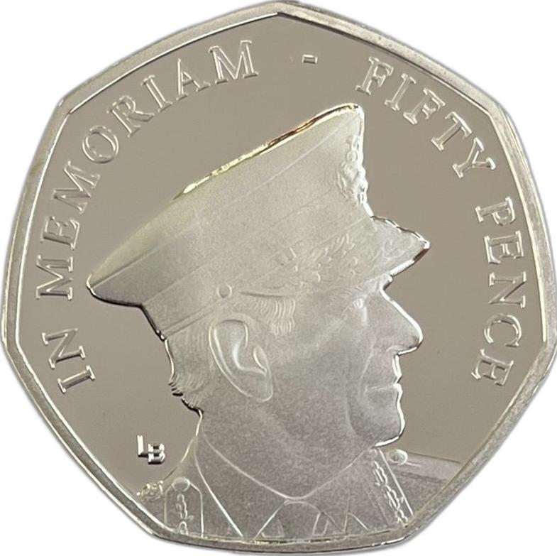 Isle of Man 50 Pence - Elizabeth II HRH Duke of Edinburgh - 1990's; Silver Proof reverse