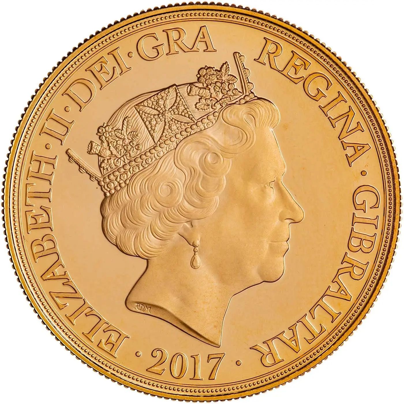 Gibraltar 2 Sovereigns - Elizabeth II Saint George and the Dragon obverse
