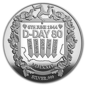 Isle of Man 5 Sovereigns - Charles III 80th Ann. D-Day; Silver Proof