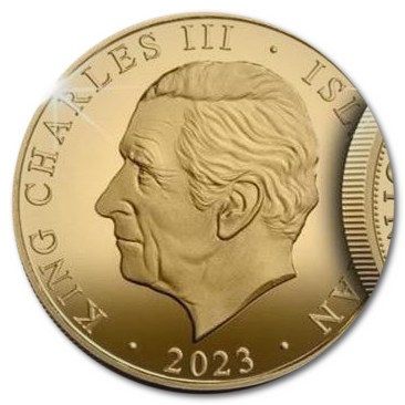 Isle of Man 5 Pounds - Charles III Elizabeth II; Gold Proof obverse