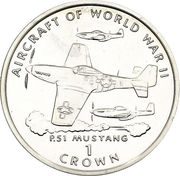 Isle of Man 1 Crown - Elizabeth II P.51 Mustang; Silver Proof reverse