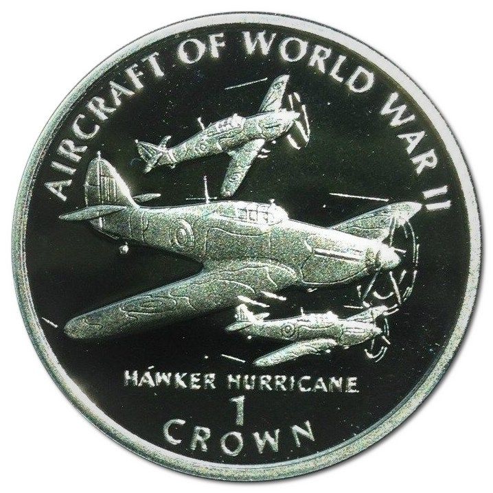Isle of Man 1 Crown - Elizabeth II Hawker Hurricane; Silver Proof reverse