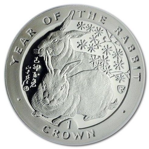 Isle of Man 1 Crown - Elizabeth II Year of the Rabbit; Silver Proof reverse