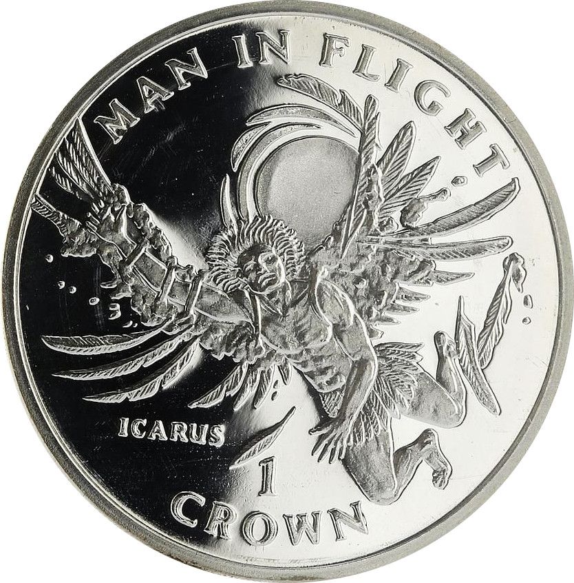Isle of Man 1 Crown - Elizabeth II Icarus; Silver Proof reverse