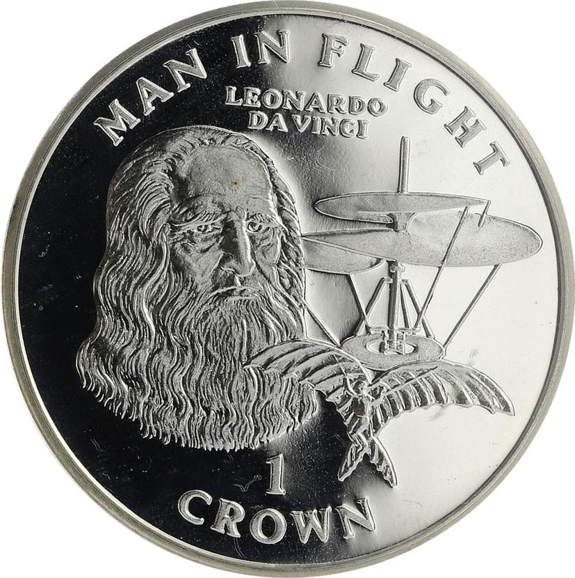 Isle of Man 1 Crown - Elizabeth II Leonardo Da Vinci; Silver Proof reverse