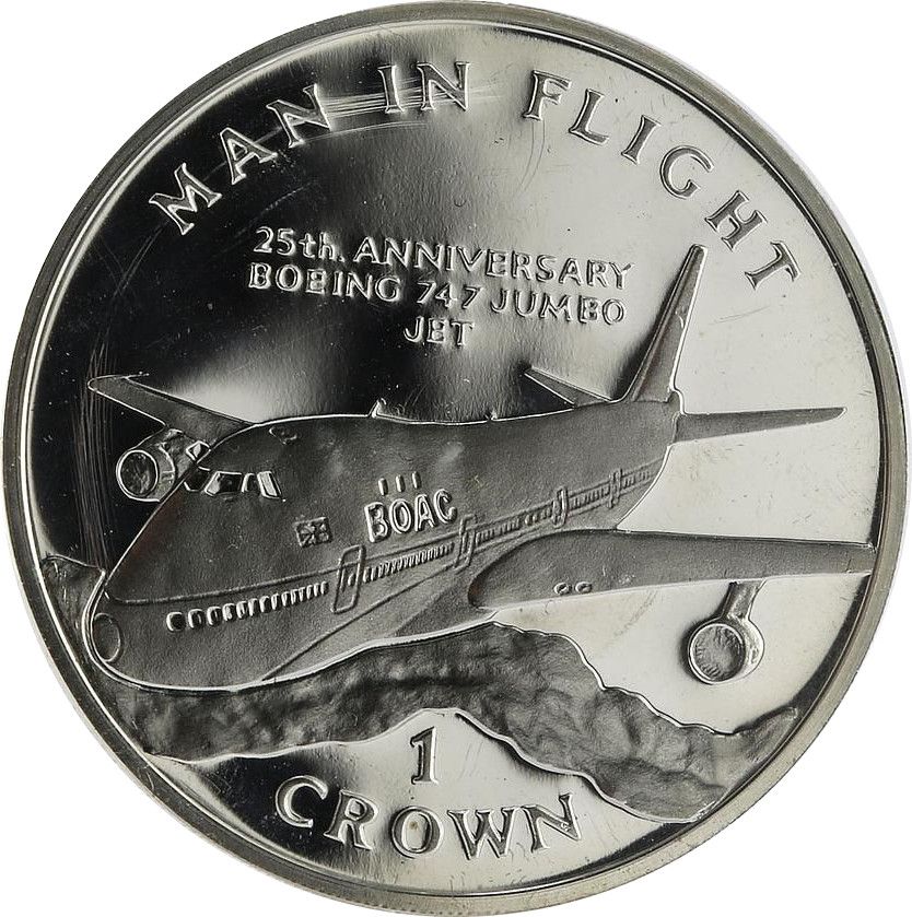 Isle of Man 1 Crown - Elizabeth Boeing 747; Silver Proof