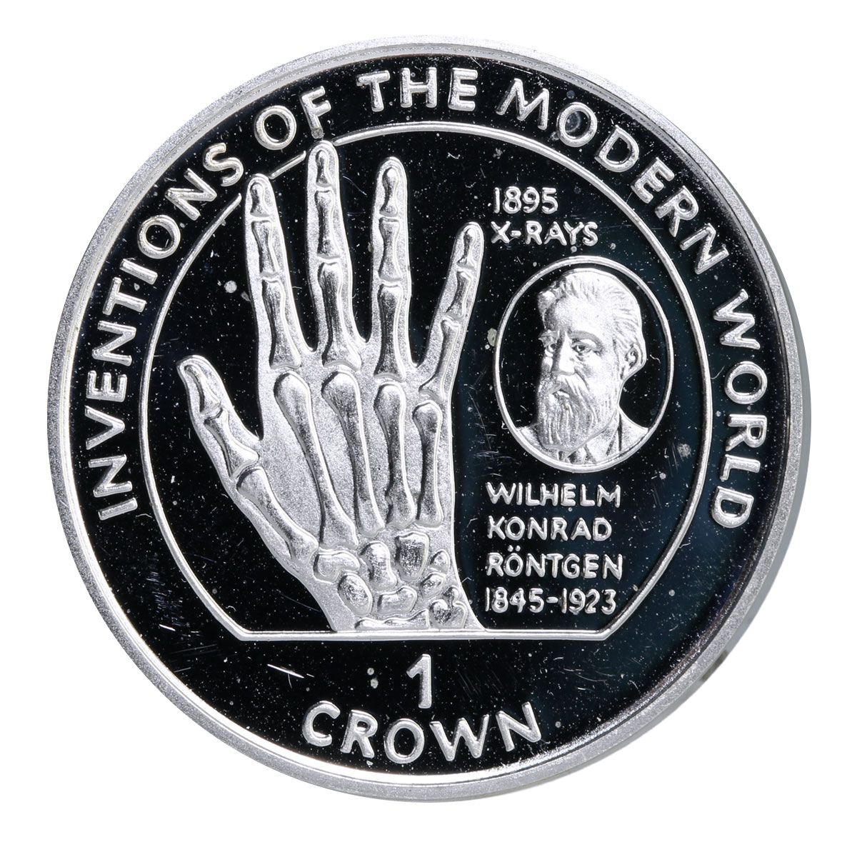 Isle of Man 1 Crown - Elizabeth II Wilhelm K. Roentgen; Silver Proof reverse