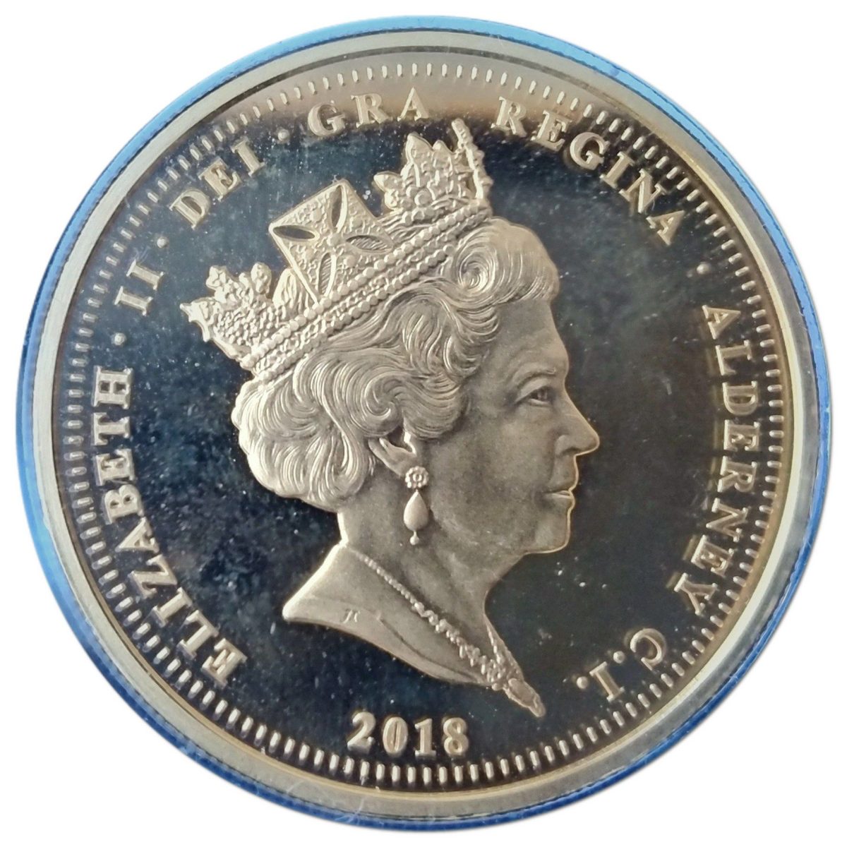 Alderney 5 Pounds - Elizabeth II Prince Charles; Gold plated & Rhodium-Platinum obverse
