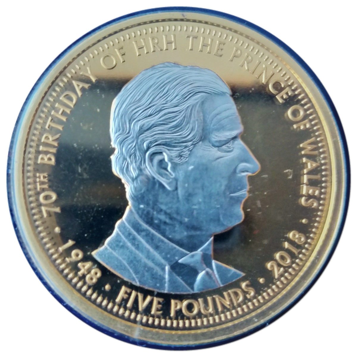 Alderney 5 Pounds - Elizabeth II Prince Charles; Gold plated & Rhodium-Platinum reverse