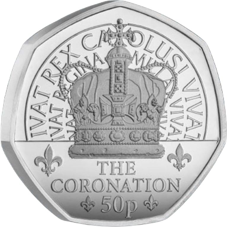 Isle of Man 50 Pence - Charles III King's First Year - Coronation; Silver Proof reverse