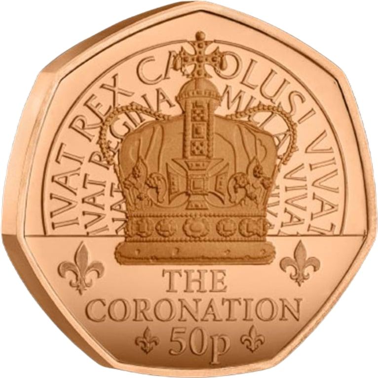Isle of Man 50 Pence - Charles III King's First Year - Coronation; Gold Proof reverse