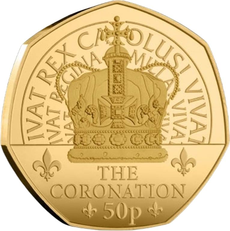Isle of Man 50 Pence - Charles III King's First Year - Coronation; 1oz. Gold Proof reverse