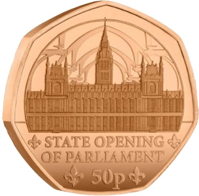 Isle of Man 50 Pence - Charles III King's First Year - State Opening Parliament; Gold Proof reverse