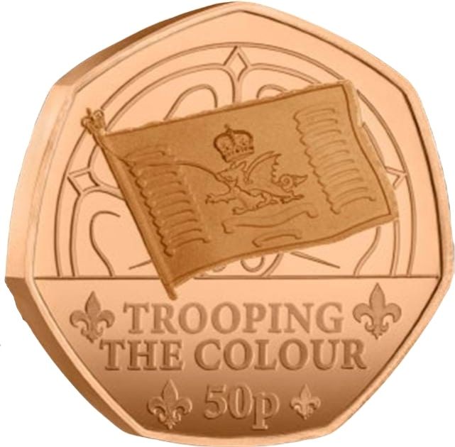 Isle of Man 50 Pence - Charles III King's First Year - Trooping the Colour; Gold Proof reverse