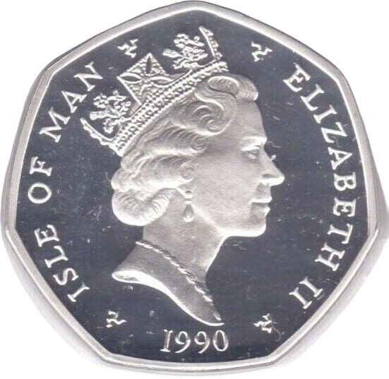 Isle of Man 50 Pence - Elizabeth II Christmas 1990; Silver Proof obverse