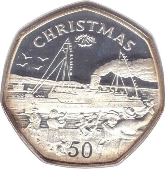 Isle of Man 50 Pence - Elizabeth II Christmas 1990; Silver Proof reverse
