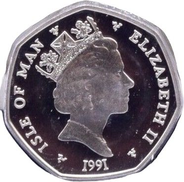 Isle of Man 50 Pence - Elizabeth II Christmas 1991; Silver Proof obverse