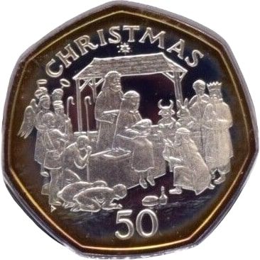 Isle of Man 50 Pence - Elizabeth II Christmas 1991; Silver Proof