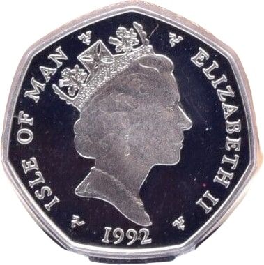 Isle of Man 50 Pence - Elizabeth II Christmas 1992; Silver Proof obverse