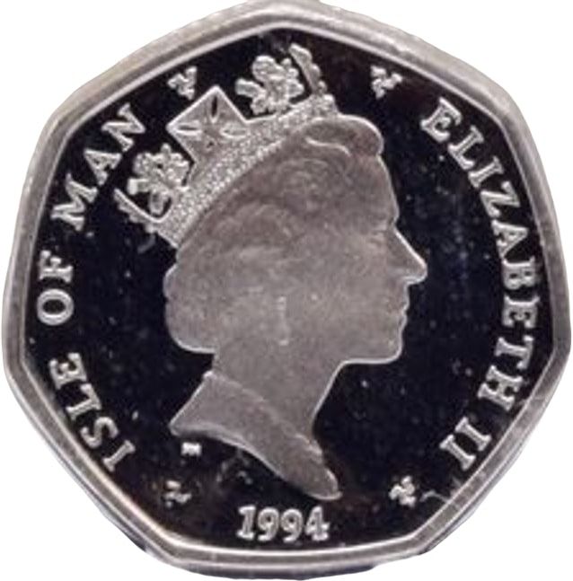 Isle of Man 50 Pence - Elizabeth II Christmas 1994; Silver Proof obverse