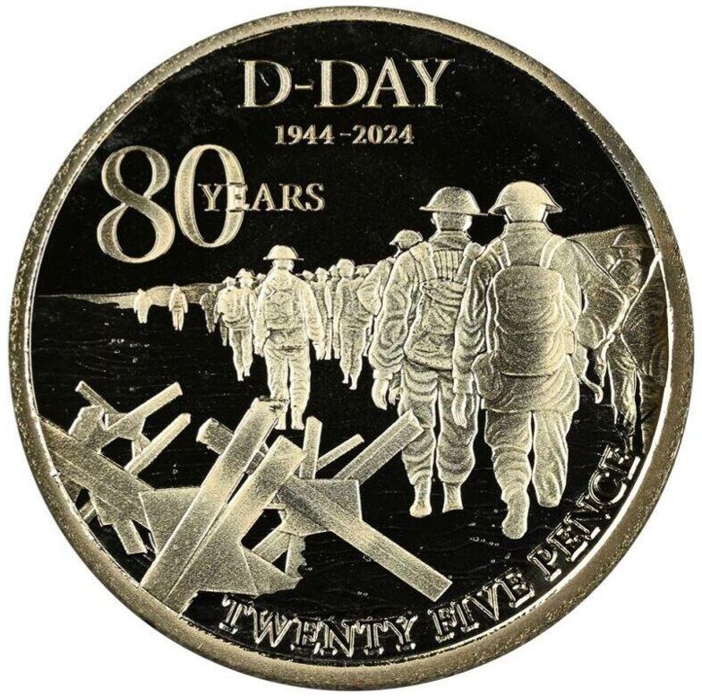 Alderney 25 Pence - Charles III D-Day; Gold