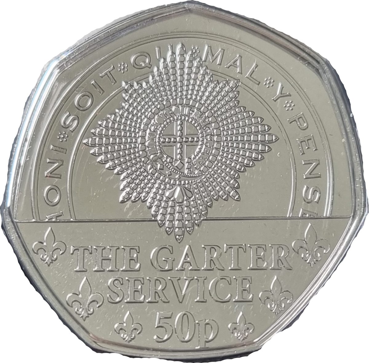 Isle of Man 50 Pence - Charles III King's First Year - Garter Service reverse