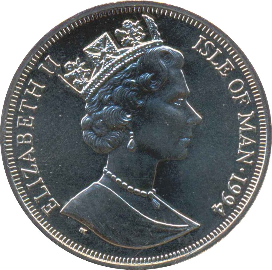 Isle of Man 1 Crown - Elizabeth II D-Day - American troops landing obverse