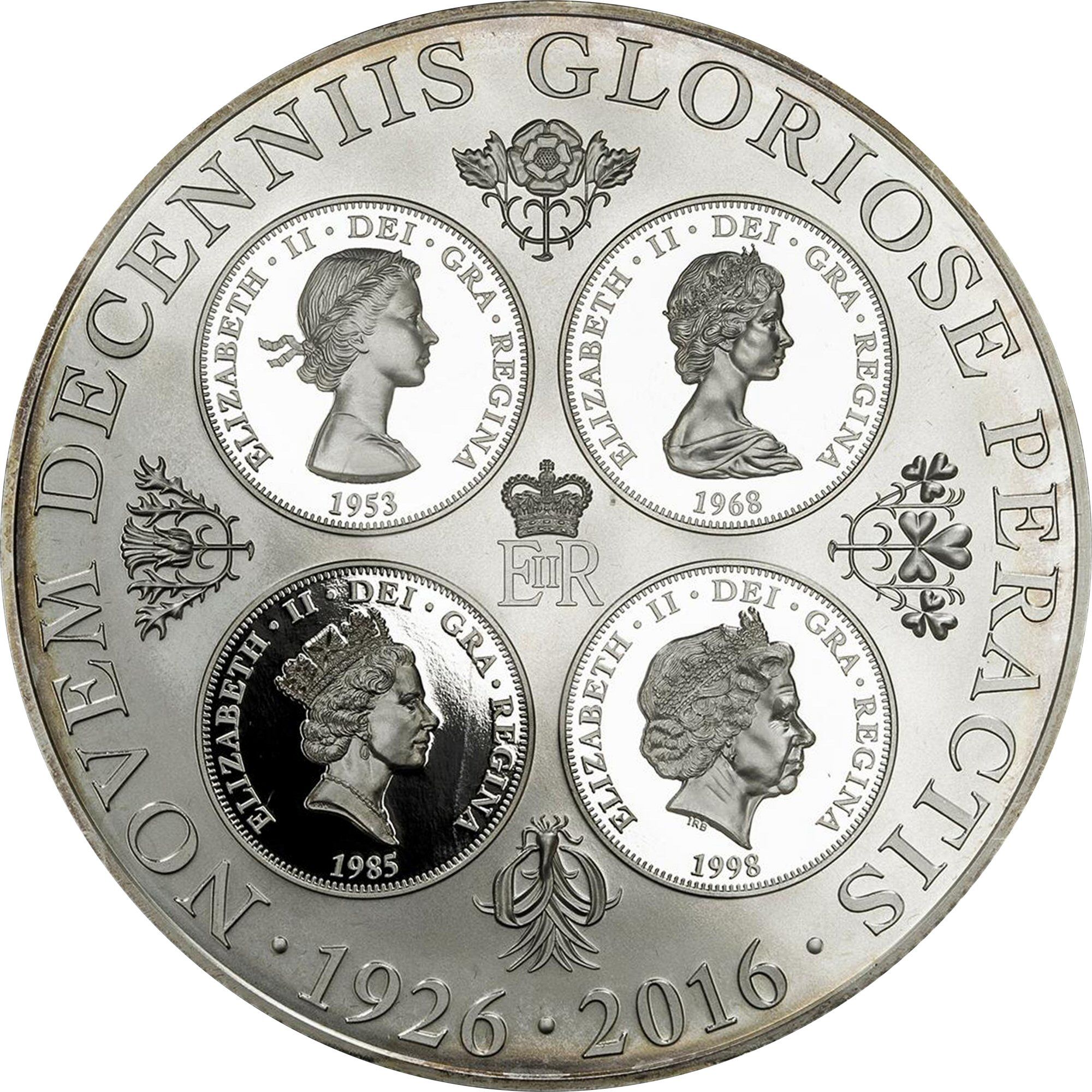 Gibraltar 10 Crowns - Elizabeth II 90th Birthday; Silver plated reverse