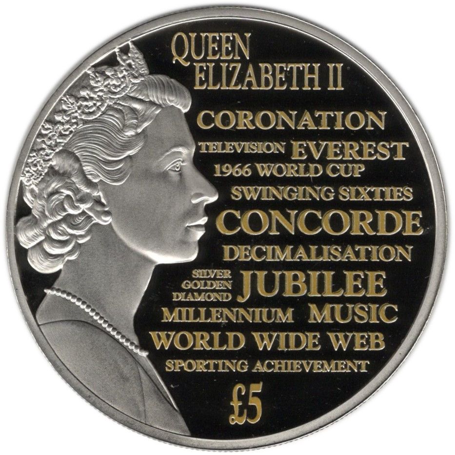Guernsey 5 Pounds - Elizabeth II Reflections of a Reign; Selective gold plating reverse reverse