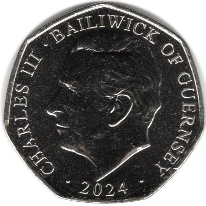 Guernsey 50 Pence - Charles III D-Day - Typhoon Strike obverse